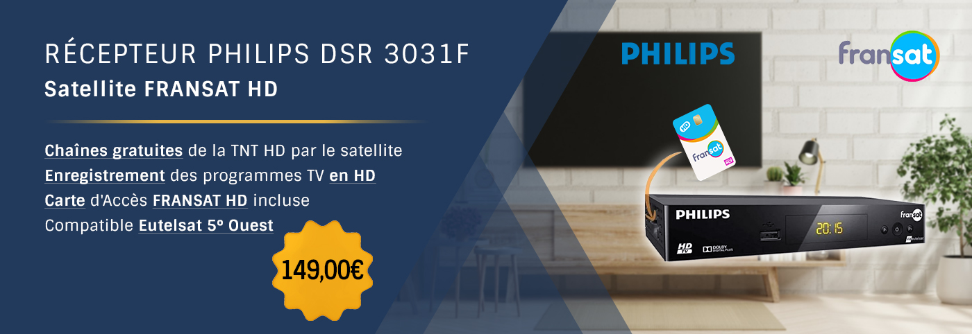  Terminal Numérique PHILIPS DSR 3031 Fransat HD Avec Carte Viaccess Fransat Valable 4 Ans